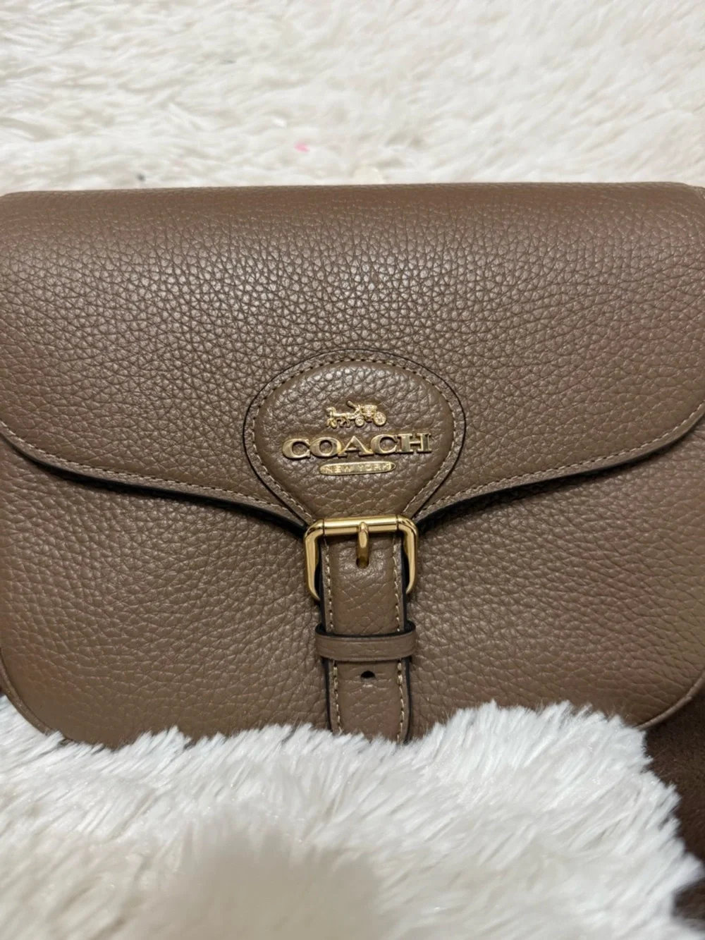 Coach Amelia Saddle Bag CP107 Dark Stone Pebble Leather Crossbody Gold Hardware - Picture 4 of 8